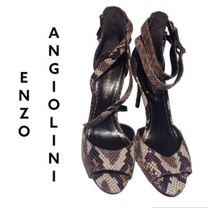 Enzo Angiolini animal print heels tan and black womens size 7M